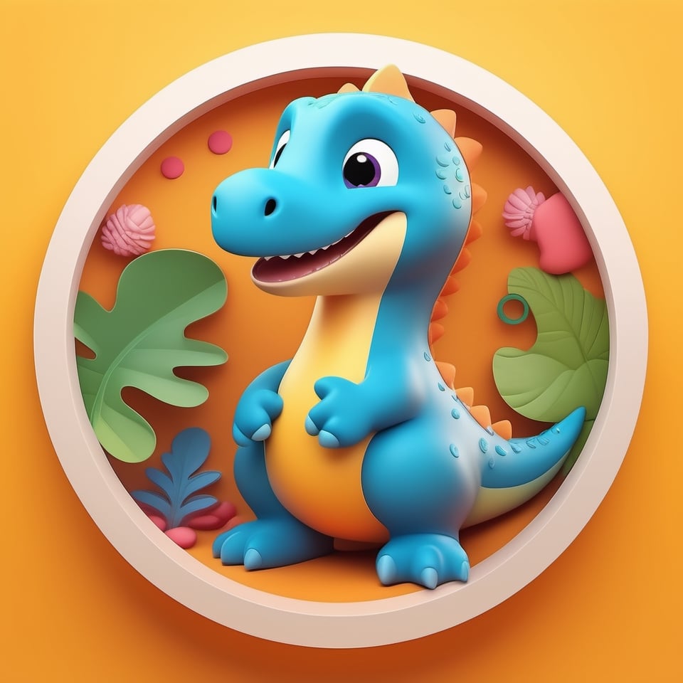 male super cute dinosaur inside a circle background, cute cartoon style, colorful, very clear, very creative, beautiful, 3d childish cute cartoon style:1.3, exceptional cute dinosaur anatomy, Asian folklore:1.22