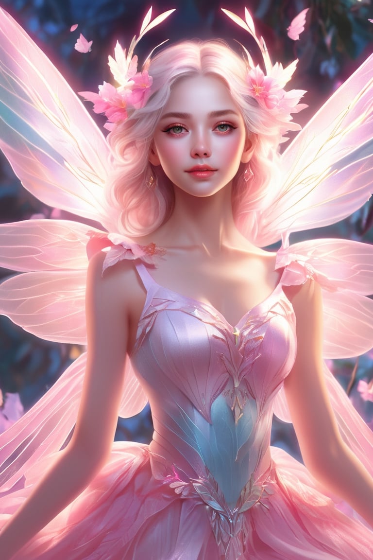 there is a picture of a pretty fairy with a pink dress, fairy aesthetics, of an beautiful angel girl, rossdraws pastel vibrant, beautiful fairy, cute detailed digital art, beautiful character painting, rossdraws, of beautiful angel, 8k high quality detailed art, rossdraws 2.5, anime fantasy illustration, portrait of a fairy, fantasy art style, beautiful angel