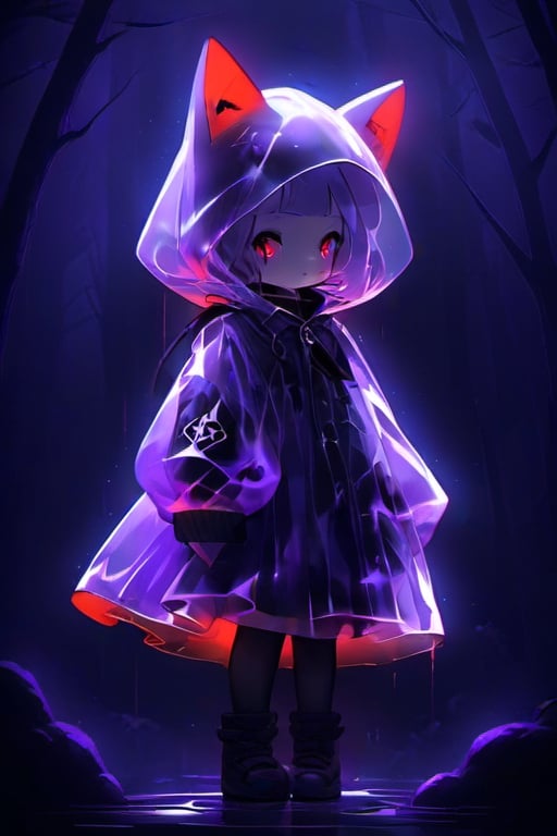 beauty girl, 8k, in the dark forest, red_eyes, bleeding out, purple aura, black dress, a fang, whole body