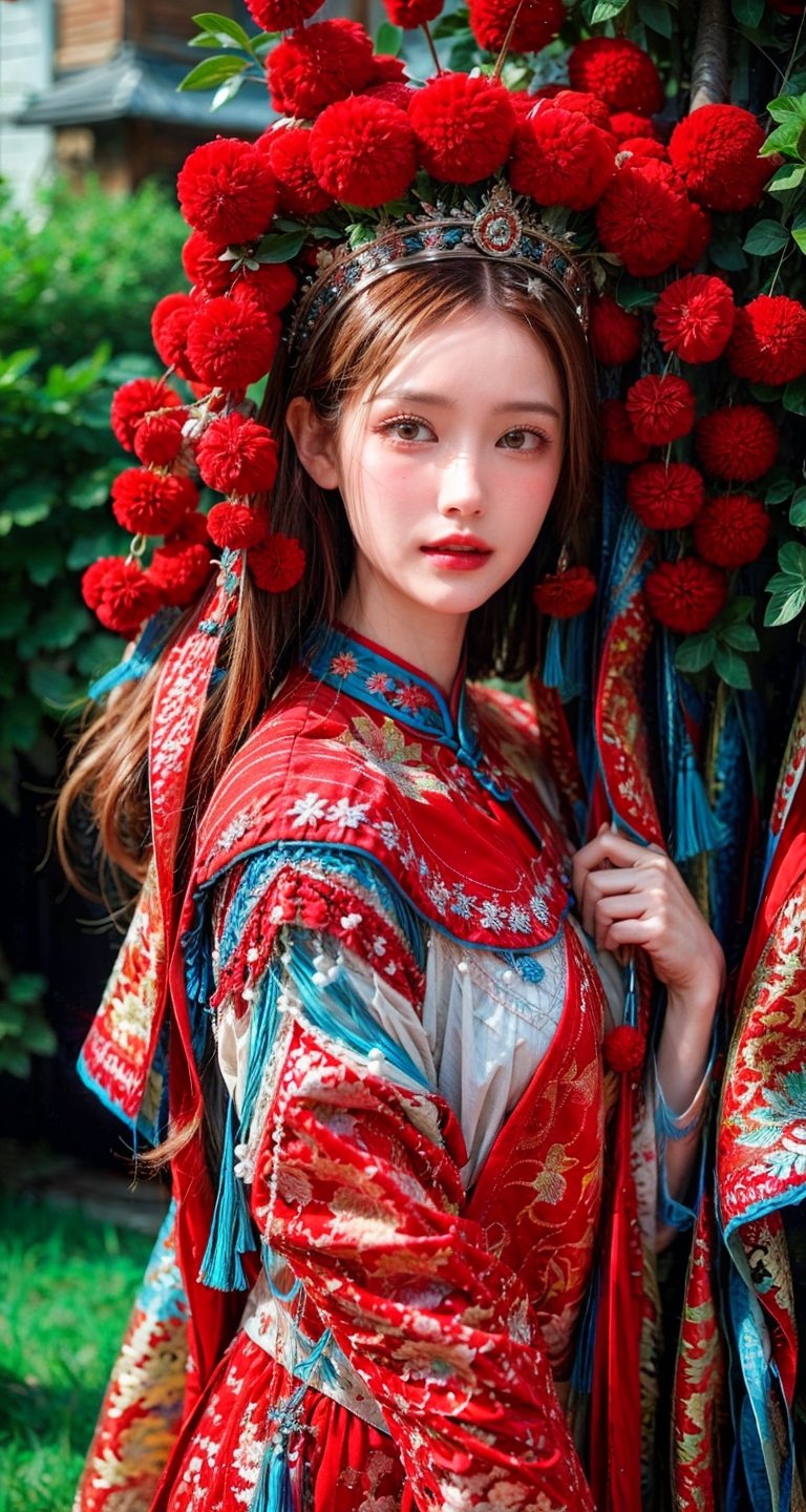 a close up of a woman with a tia on her head, intricate ornate anime cgi style, 4 k detail fantasy, anime cgi, cinematic goddess close shot, inspired by Li Mei-shu, a beautiful fantasy empress, inspired by Lan Ying, smooth anime cg art, close up character, hyperdetailed fantasy character, game cg, ruan jia and artgerm,full_body,Standing next to a big banyan tree, with moonlight and green grass, 