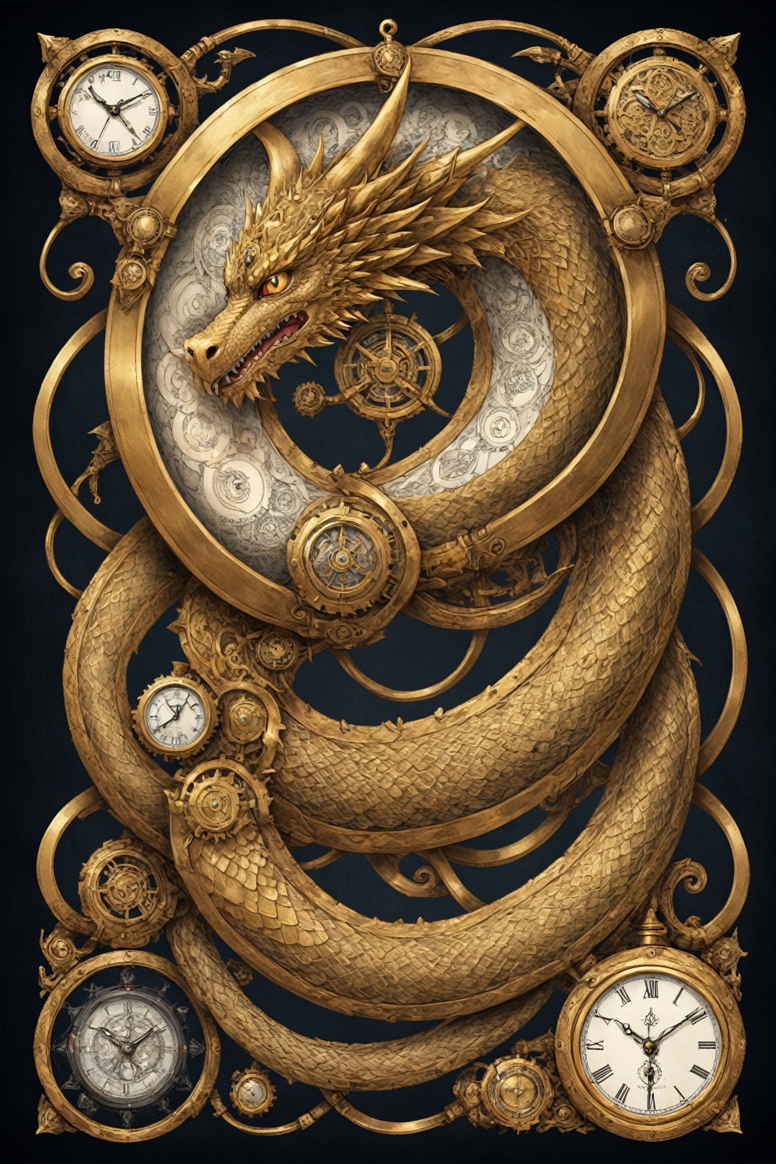Ukiyo-e art ,high quality, 8K Ultra HD, Steampunk Time Voyager, Embark on a thrilling journey through time in a steampunk-infused world,Dragon, knotwork, nordic runes