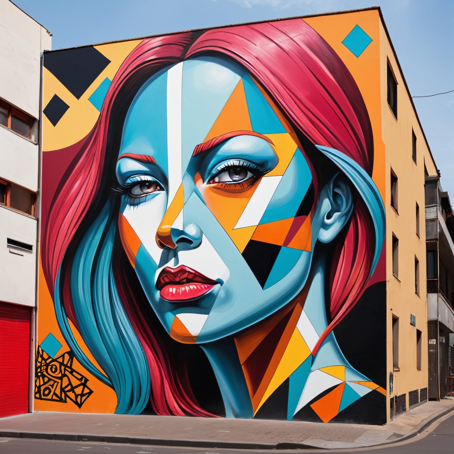 Street art, with its contemporary sensibility and a blend of geometric and surreal forms, conveys beauty