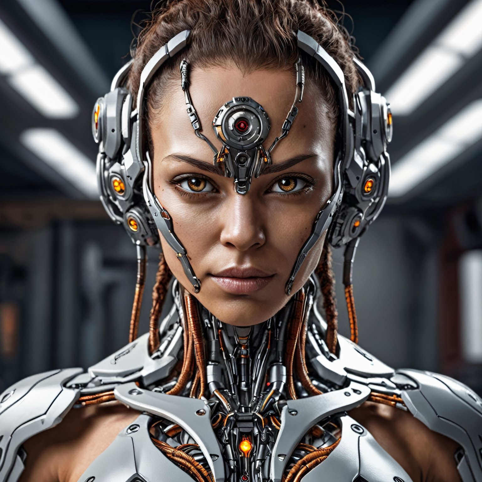 (cyborg:1.1), ([tail | detailed wire]:1.3), (intricate details), HDR, (intricate details, hyperdetailed:1.2), cinematic shot, vignette, centered, better_hands, Realistic portrait, Amazing face and eyes, (Best Quality:1.4)