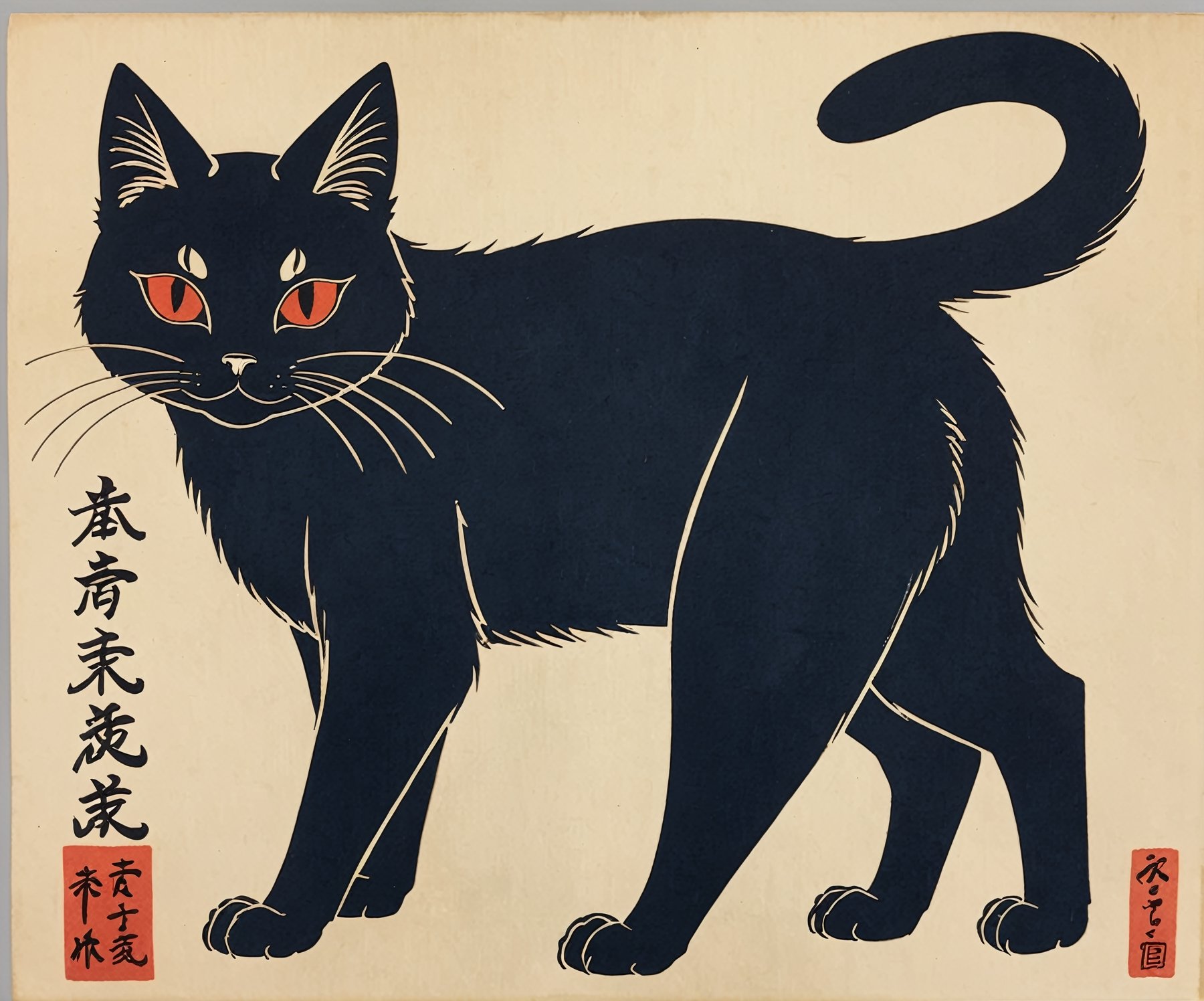 ukyoe woodblock drawing of an cat yokai