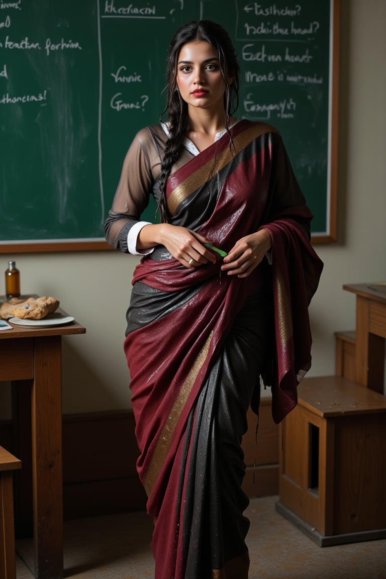 (Wet clothes,  wet hair,  wet skin:14) .

teacher with black board classroom in saree and full sleeve blouse and shawl,Beautiful russian ,Red lips, photo, realistic.

nt.,Wet,covered in oil,covered in mud,wam,wet clothes,pouring oil,wetlook,pouring oil,Fetishwet,Enhanced all,Wetfetish