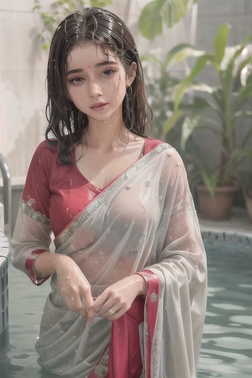 wet hair,SoakingWetClothes,  ((wet clothes, wet hair, bathing in water, face focused, skin pores, blouse, saree , detail face, )),wet hair,girl wearing indian saree,aliabhatt,SoakingWetClothes