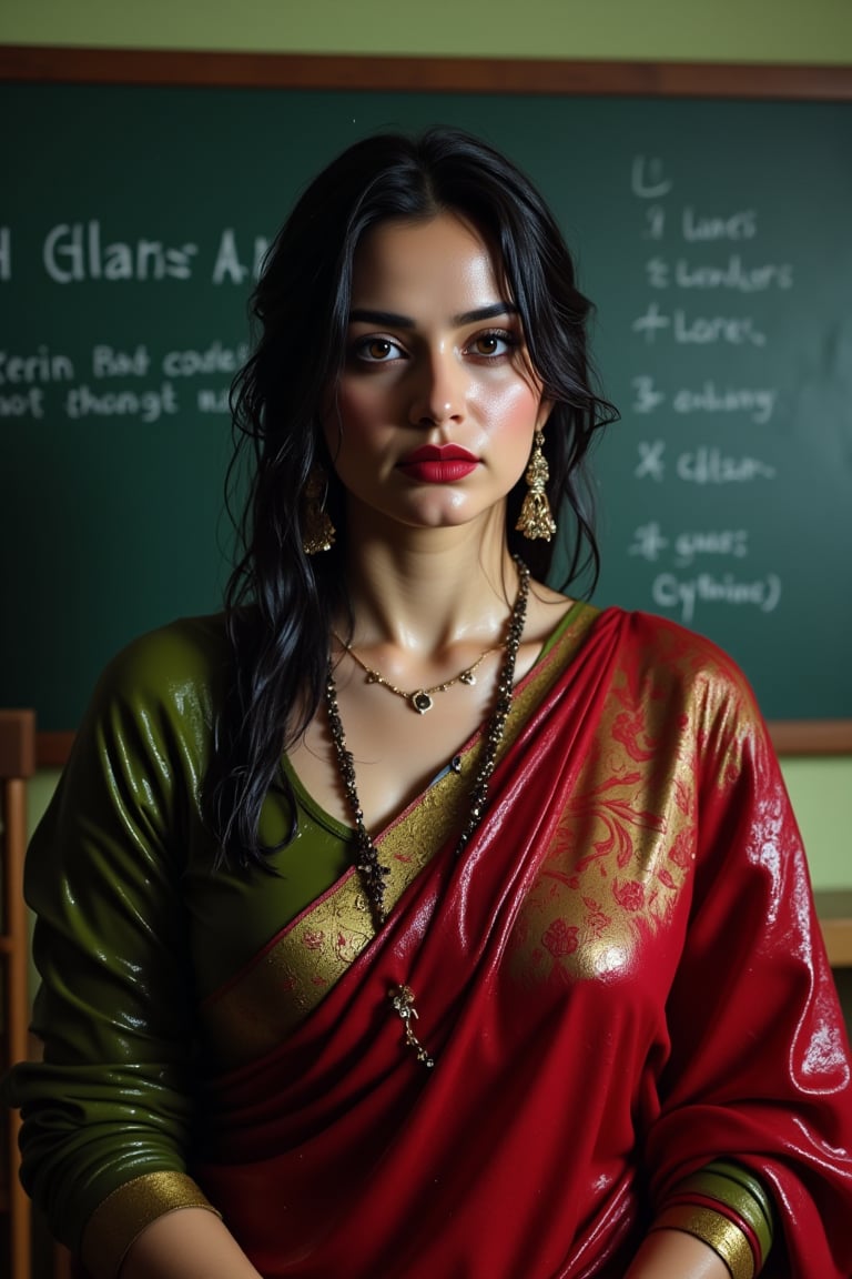 (Wet clothes,  wet hair,  wet skin:14) .

teacher with black board classroom in saree and full sleeve blouse and shawl,Beautiful russian ,Red lips, photo, realistic.

nt.,Wet,covered in oil,covered in mud,wam,wet clothes, oil,wetlook, oil,Fetishwet,Enhanced all,Wetfetish