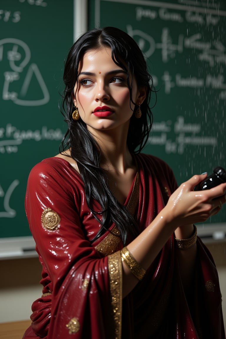 (Wet clothes,  wet hair,  wet skin:14) .

teacher with black board classroom in saree and full sleeve blouse and shawl,Beautiful russian ,Red lips, photo, realistic.

nt.,Wet,covered in oil,covered in mud,wam,wet clothes,pouring oil,wetlook,pouring oil,Fetishwet,Enhanced all,Wetfetish