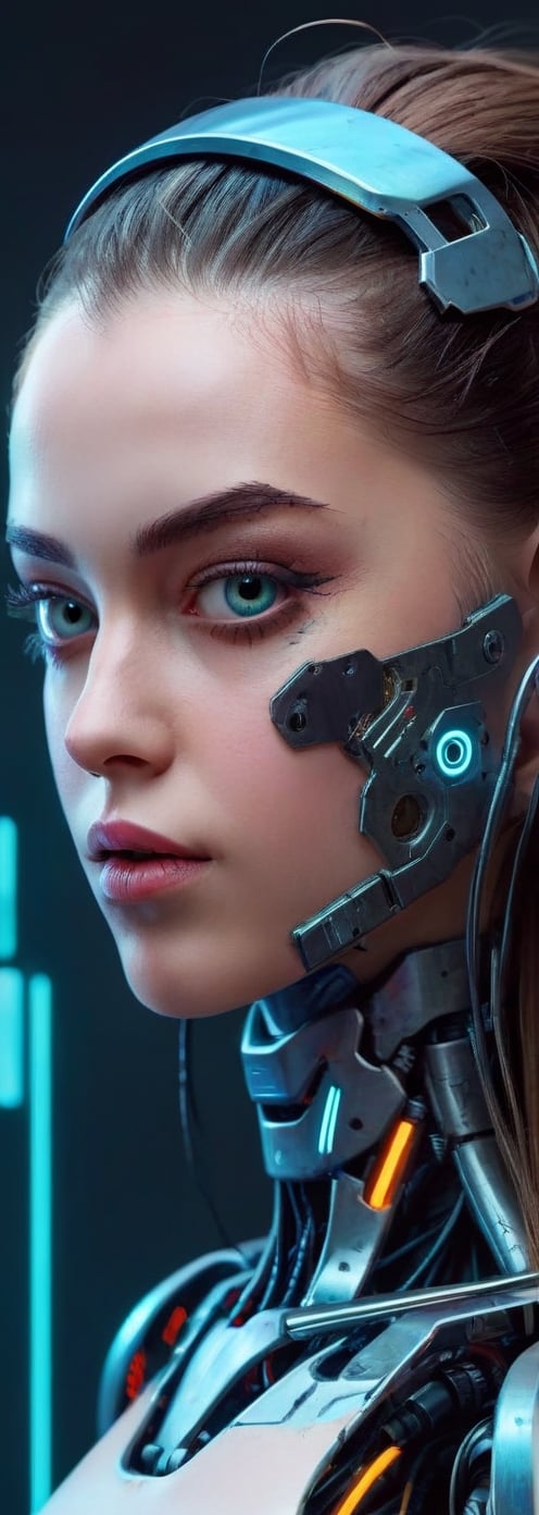 a girl with a robot head for cyber world, in the style of cyberpunk realism, vibrant, high-energy imagery, valentin rekunenko, 32k uhd, oil portraitures, stylized realism, close up