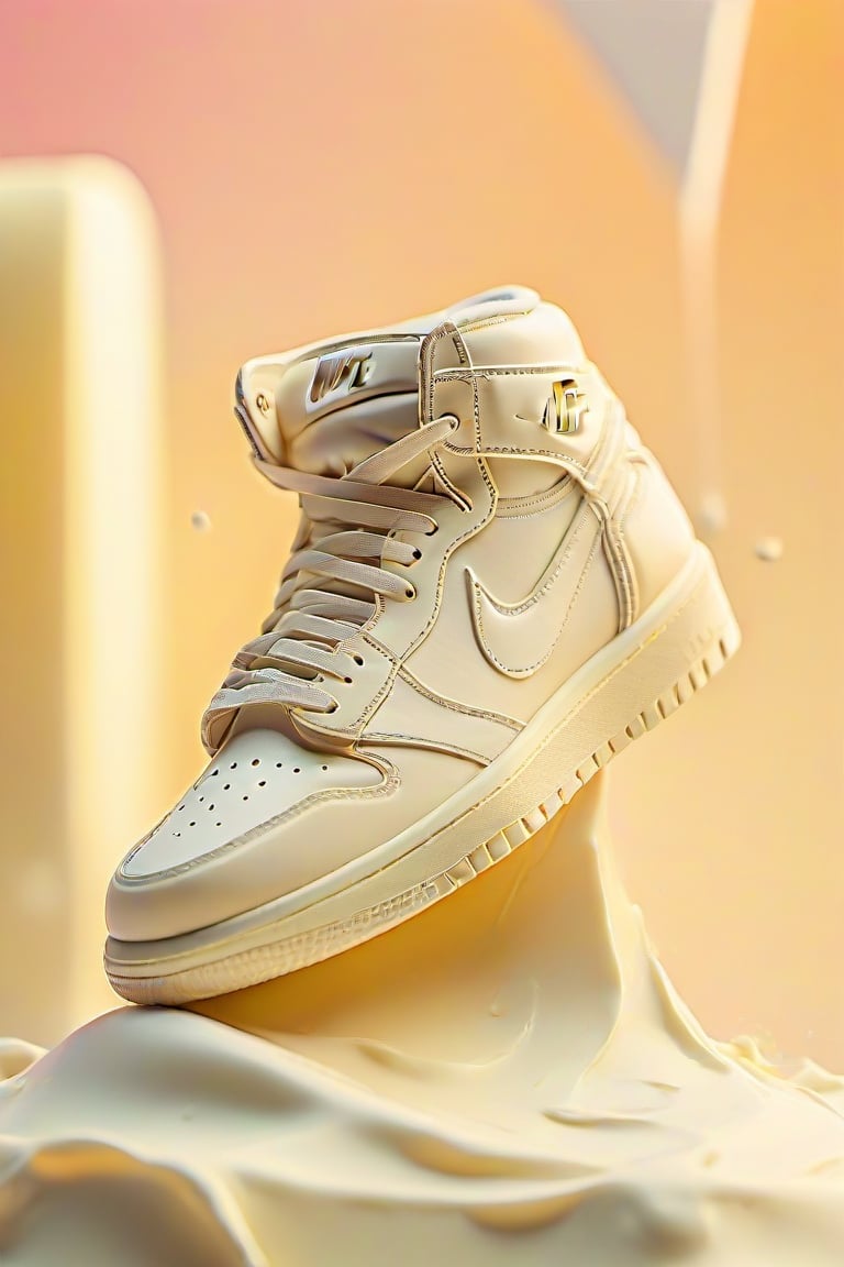 A (extreme closeup:1.6) of one Nike shoe of cream in the paradise of vanilla icecream, (perfect cream:1.6), high detailed, a product photography light, full color, subsurface scattering, slim shape, magic background, colors, volumetric light, 3d, good style, 90's, 8k, HD, product photography, good focus, booth, food focus, no humans, (vanilla cream:1.8), EpicSky, one shoe, 1shoe,