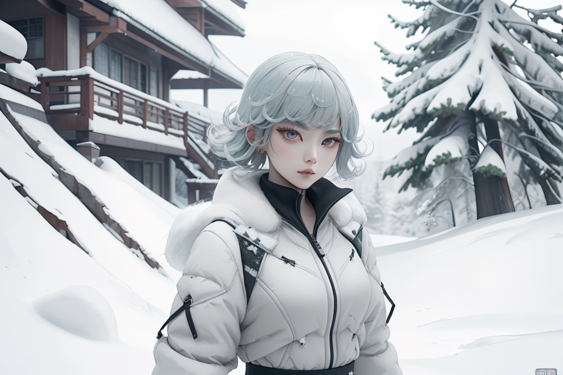 Illustrate two girls with the power of ice, featuring ice-white hair and clothing, set in a snowy landscape. Emphasize (((intricate details))), (((highest quality))), (((extreme detail quality))), and a (((captivating winter composition))). Use a palette of cool blues and whites, drawing inspiration from artists like Artgerm, Sakimichan, and Stanley Lau,midjourney