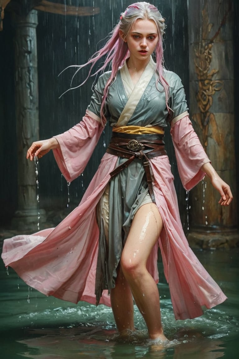 breathtaking RAW photo of wet female ((THigh quality concept art portrait featuring a fantastic and beautiful and fair 18 years old whit wet Silver pink hair and Hazel eyes Caucasian o lot of color Elven women(Bella Delphine) whit drawn on weathered parchment, using lord of the rings or dungeons and dragons, character sheet, perfect wet anatomy, parchment serves as a canvas decorated with ancient runes, made by hand. sketches drawn, by Boris Vallejo, high details, )), dark and moody style, perfect wet face, outstretched perfect hands . masterpiece, professional, award-winning, intricate details, ultra high detailed, 64k, dramatic light, volumetric light, dynamic lighting, Epic, splash art .. ), by james jean $, roby dwi antono $, ross tran $. francis bacon $, michal mraz $, adrian ghenie $, petra cortright $, gerhard richter $, takato yamamoto $, ashley wood, tense atmospheric, , , , sooyaaa,IMGFIX,Comic Book-Style,Movie Aesthetic,action shot,photo r3al,bad quality image,oil painting, cinematic moviemaker style,Japan Vibes,H effect,koh_yunjung ,koh_yunjung,kwon-nara,sooyaaa,colorful,bones,,armor,han-hyoju-xl ,DonMn1ghtm4reXL, ct-fujiii ,oiran,furisode,ct-jeniiii, ct-goeuun,yaya, HanFu,golden kimono,kamado nezuko,sword maiden,theresa apocalypse,koling,ct-rosseeiiee,ct-rosseeiiee,ct-virtual,((soakingwetclothes, wet clothes, wet hair, wet skin, :1.3)),soakingwetclothes,, wet skin, wet face, wet ballgown, boots, wet robe, layered longskirt, face focused
,soakingwetclothes,art_booster,indian