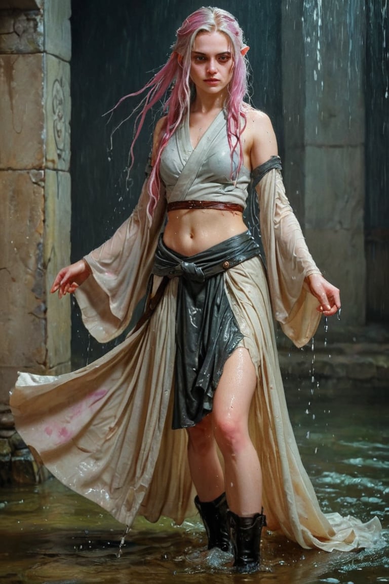 breathtaking RAW photo of wet female ((THigh quality concept art portrait featuring a fantastic and beautiful and fair 18 years old whit wet Silver pink hair and Hazel eyes Caucasian o lot of color Elven women(Bella Delphine) whit drawn on weathered parchment, using lord of the rings or dungeons and dragons, character sheet, perfect wet anatomy, parchment serves as a canvas decorated with ancient runes, made by hand. sketches drawn, by Boris Vallejo, high details, )), dark and moody style, perfect wet face, outstretched perfect hands . masterpiece, professional, award-winning, intricate details, ultra high detailed, 64k, dramatic light, volumetric light, dynamic lighting, Epic, splash art .. ), by james jean $, roby dwi antono $, ross tran $. francis bacon $, michal mraz $, adrian ghenie $, petra cortright $, gerhard richter $, takato yamamoto $, ashley wood, tense atmospheric, , , , sooyaaa,IMGFIX,Comic Book-Style,Movie Aesthetic,action shot,photo r3al,bad quality image,oil painting, cinematic moviemaker style,Japan Vibes,H effect,koh_yunjung ,koh_yunjung,kwon-nara,sooyaaa,colorful,bones,,armor,han-hyoju-xl ,DonMn1ghtm4reXL, ct-fujiii ,oiran,furisode,ct-jeniiii, ct-goeuun,yaya, HanFu,golden kimono,kamado nezuko,sword maiden,theresa apocalypse,koling,ct-rosseeiiee,ct-rosseeiiee,ct-virtual,((soakingwetclothes, wet clothes, wet hair, wet skin, :1.3)),soakingwetclothes,, wet skin, wet face, wet ballgown, boots, wet robe, layered longskirt, face focused
,soakingwetclothes,art_booster,indian