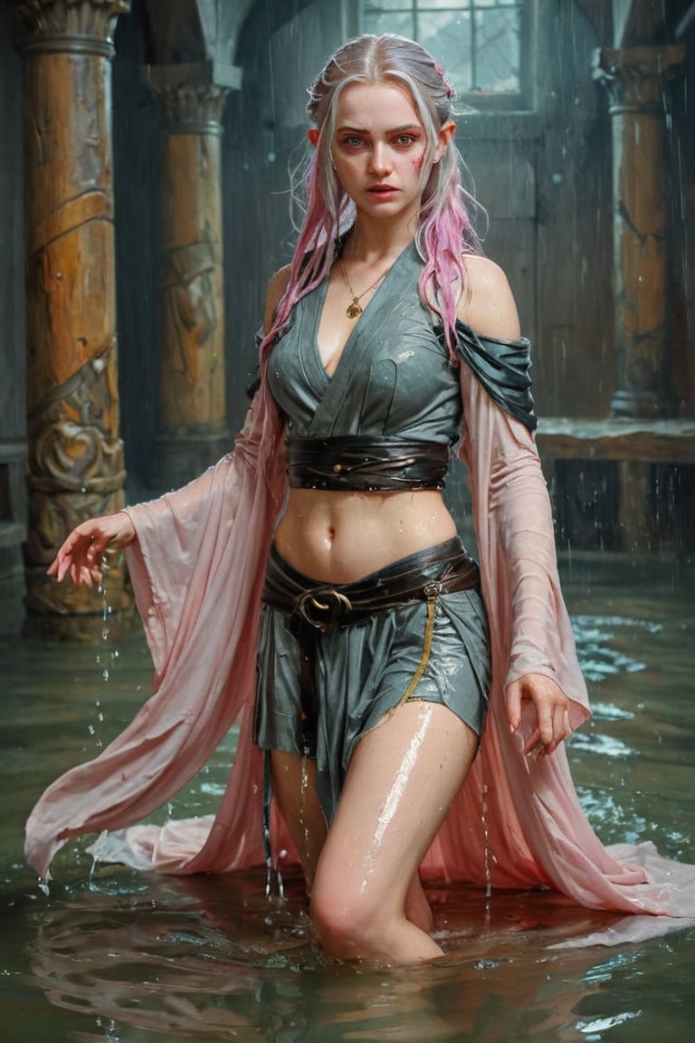 breathtaking RAW photo of wet female ((THigh quality concept art portrait featuring a fantastic and beautiful and fair 18 years old whit wet Silver pink hair and Hazel eyes Caucasian o lot of color Elven women(Bella Delphine) whit drawn on weathered parchment, using lord of the rings or dungeons and dragons, character sheet, perfect wet anatomy, parchment serves as a canvas decorated with ancient runes, made by hand. sketches drawn, by Boris Vallejo, high details, )), dark and moody style, perfect wet face, outstretched perfect hands . masterpiece, professional, award-winning, intricate details, ultra high detailed, 64k, dramatic light, volumetric light, dynamic lighting, Epic, splash art .. ), by james jean $, roby dwi antono $, ross tran $. francis bacon $, michal mraz $, adrian ghenie $, petra cortright $, gerhard richter $, takato yamamoto $, ashley wood, tense atmospheric, , , , sooyaaa,IMGFIX,Comic Book-Style,Movie Aesthetic,action shot,photo r3al,bad quality image,oil painting, cinematic moviemaker style,Japan Vibes,H effect,koh_yunjung ,koh_yunjung,kwon-nara,sooyaaa,colorful,bones,,armor,han-hyoju-xl ,DonMn1ghtm4reXL, ct-fujiii ,oiran,furisode,ct-jeniiii, ct-goeuun,yaya, HanFu,golden kimono,kamado nezuko,sword maiden,theresa apocalypse,koling,ct-rosseeiiee,ct-rosseeiiee,ct-virtual,((soakingwetclothes, wet clothes, wet hair, wet skin, :1.3)),soakingwetclothes,, wet skin, wet face, wet ballgown, boots, wet robe, layered longskirt, face focused
,soakingwetclothes,art_booster,indian