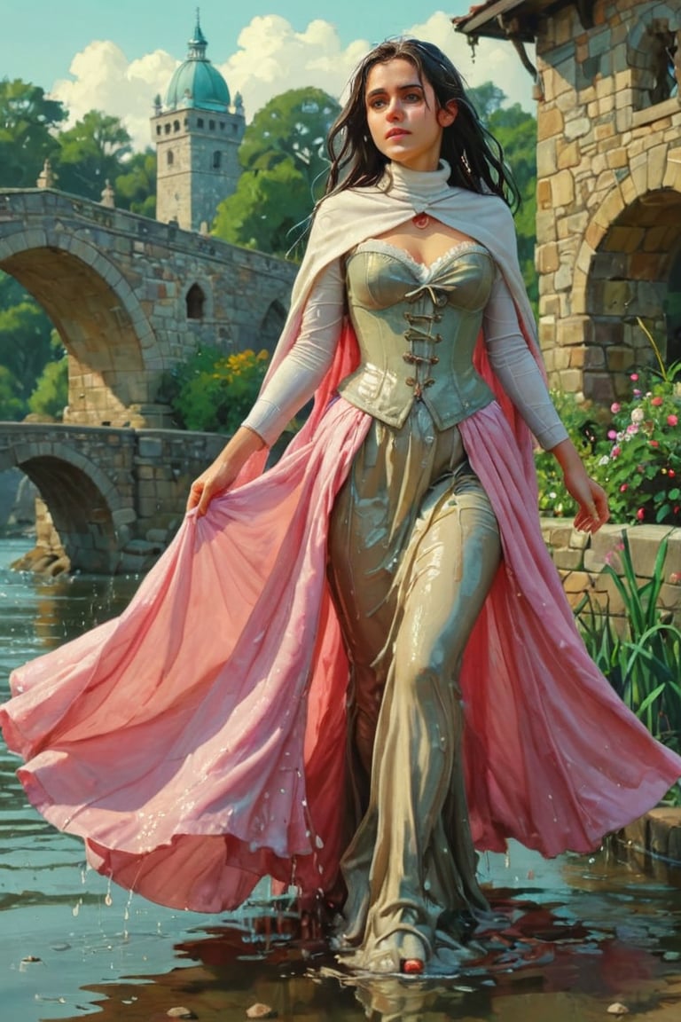 feforrest, otoko no ko, beret, pink capelet,(Analog style),turtleneck, masterpiece, best quality, ((wet robe)), choker,(corset), stone bridge, lake,crown, white ((wet ornate ballgown)), windswept amazing wet long hair,4k,( bokeh),absurdres, professional majestic oil painting by Ed Blinkey, Atey Ghailan, Studio Ghibli, by Jeremy Mann, Greg Manchess, Antonio Moro, trending on ArtStation, trending on CGSociety, trending on deviantart, Intricate, High Detail, Sharp focus, dramatic, photorealistic painting art , Greg Rutkowski,(concept art from tangled),((beautiful faces, soakingwetclothes, wet clothes, wet hair, wet skin, :1.3)),soakingwetclothes,, wet skin, wet face, wet ballgown, boots, wet robe, layered longskirt, face focused
,soakingwetclothes,art_booster,indian,OnlySaree_Style,saree,saree influencer