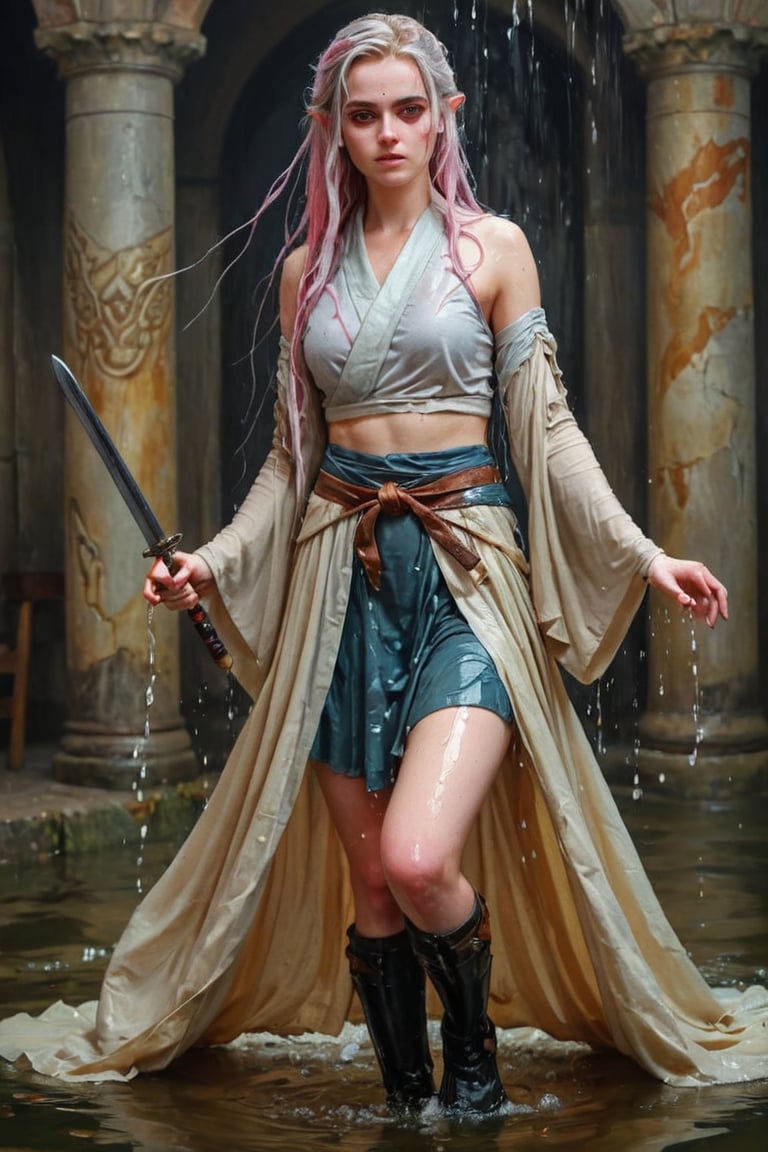 breathtaking RAW photo of wet female ((THigh quality concept art portrait featuring a fantastic and beautiful and fair 18 years old whit wet Silver pink hair and Hazel eyes Caucasian o lot of color Elven women(Bella Delphine) whit drawn on weathered parchment, using lord of the rings or dungeons and dragons, character sheet, perfect wet anatomy, parchment serves as a canvas decorated with ancient runes, made by hand. sketches drawn, by Boris Vallejo, high details, )), dark and moody style, perfect wet face, outstretched perfect hands . masterpiece, professional, award-winning, intricate details, ultra high detailed, 64k, dramatic light, volumetric light, dynamic lighting, Epic, splash art .. ), by james jean $, roby dwi antono $, ross tran $. francis bacon $, michal mraz $, adrian ghenie $, petra cortright $, gerhard richter $, takato yamamoto $, ashley wood, tense atmospheric, , , , sooyaaa,IMGFIX,Comic Book-Style,Movie Aesthetic,action shot,photo r3al,bad quality image,oil painting, cinematic moviemaker style,Japan Vibes,H effect,koh_yunjung ,koh_yunjung,kwon-nara,sooyaaa,colorful,bones,,armor,han-hyoju-xl ,DonMn1ghtm4reXL, ct-fujiii ,oiran,furisode,ct-jeniiii, ct-goeuun,yaya, HanFu,golden kimono,kamado nezuko,sword maiden,theresa apocalypse,koling,ct-rosseeiiee,ct-rosseeiiee,ct-virtual,((soakingwetclothes, wet clothes, wet hair, wet skin, :1.3)),soakingwetclothes,, wet skin, wet face, wet ballgown, boots, wet robe, layered longskirt, face focused
,soakingwetclothes,art_booster,indian