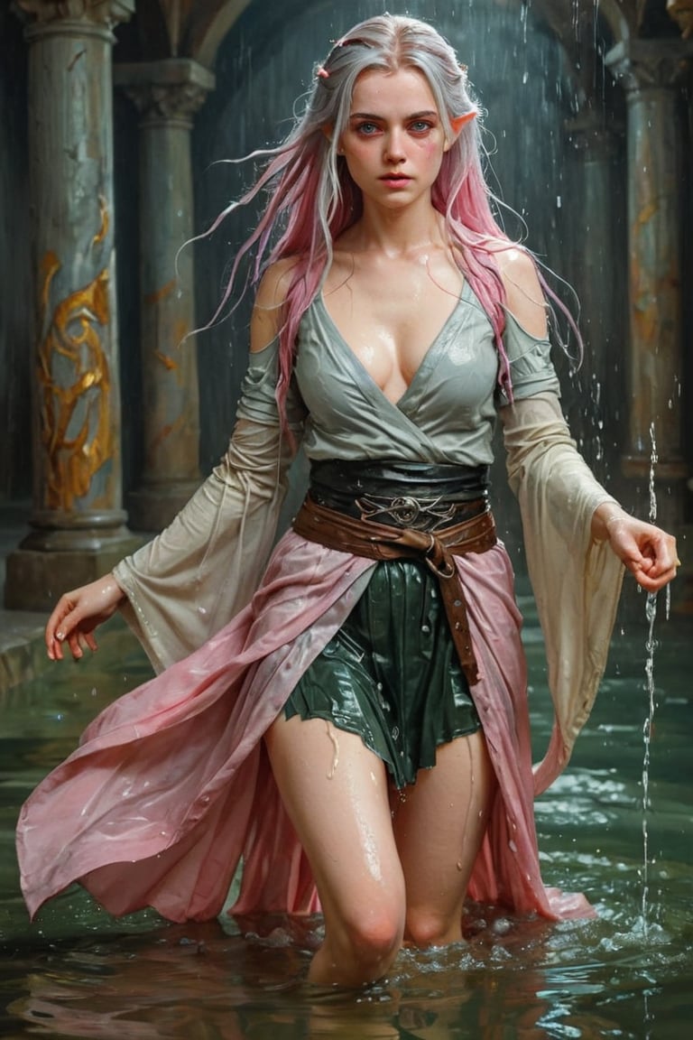 breathtaking RAW photo of wet female ((THigh quality concept art portrait featuring a fantastic and beautiful and fair 18 years old whit wet Silver pink hair and Hazel eyes Caucasian o lot of color Elven women(Bella Delphine) whit drawn on weathered parchment, using lord of the rings or dungeons and dragons, character sheet, perfect wet anatomy, parchment serves as a canvas decorated with ancient runes, made by hand. sketches drawn, by Boris Vallejo, high details, )), dark and moody style, perfect wet face, outstretched perfect hands . masterpiece, professional, award-winning, intricate details, ultra high detailed, 64k, dramatic light, volumetric light, dynamic lighting, Epic, splash art .. ), by james jean $, roby dwi antono $, ross tran $. francis bacon $, michal mraz $, adrian ghenie $, petra cortright $, gerhard richter $, takato yamamoto $, ashley wood, tense atmospheric, , , , sooyaaa,IMGFIX,Comic Book-Style,Movie Aesthetic,action shot,photo r3al,bad quality image,oil painting, cinematic moviemaker style,Japan Vibes,H effect,koh_yunjung ,koh_yunjung,kwon-nara,sooyaaa,colorful,bones,,armor,han-hyoju-xl ,DonMn1ghtm4reXL, ct-fujiii ,oiran,furisode,ct-jeniiii, ct-goeuun,yaya, HanFu,golden kimono,kamado nezuko,sword maiden,theresa apocalypse,koling,ct-rosseeiiee,ct-rosseeiiee,ct-virtual,((soakingwetclothes, wet clothes, wet hair, wet skin, :1.3)),soakingwetclothes,, wet skin, wet face, wet ballgown, boots, wet robe, layered longskirt, face focused
,soakingwetclothes,art_booster,indian