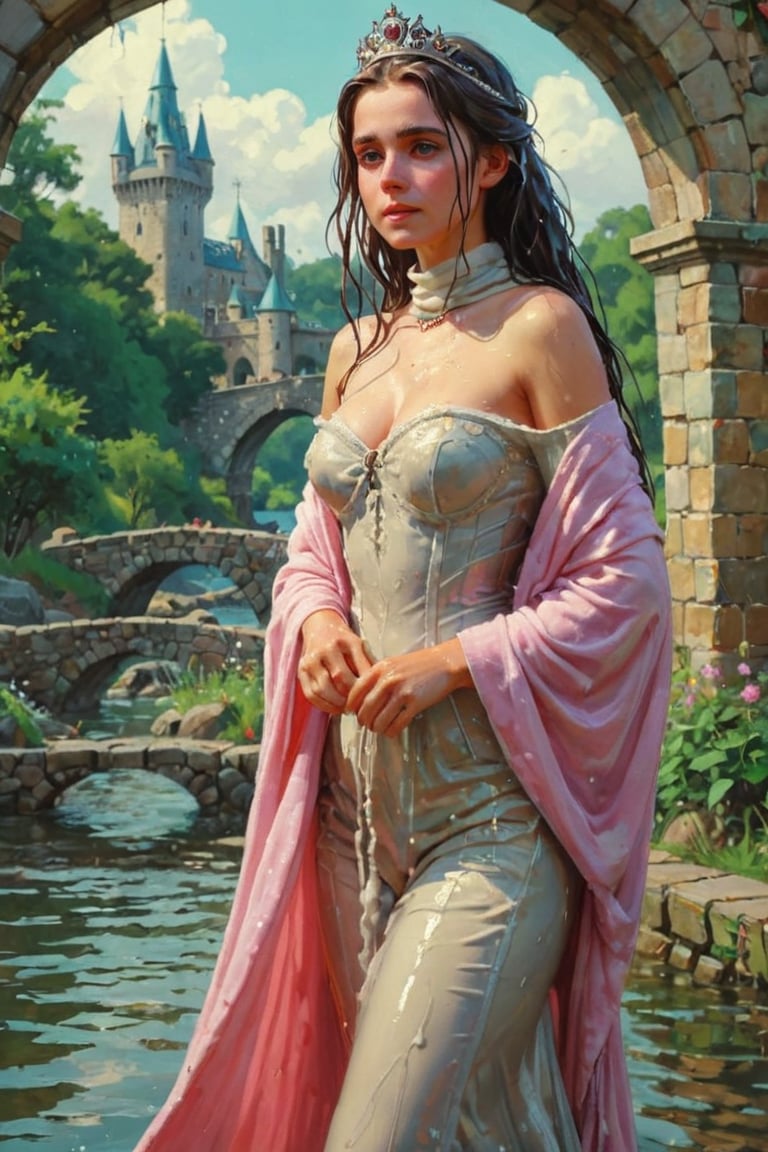 feforrest, otoko no ko, beret, pink capelet,(Analog style),turtleneck, masterpiece, best quality, ((wet robe)), choker,(corset), stone bridge, lake,crown, white ((wet ornate ballgown)), windswept amazing wet long hair,4k,( bokeh),absurdres, professional majestic oil painting by Ed Blinkey, Atey Ghailan, Studio Ghibli, by Jeremy Mann, Greg Manchess, Antonio Moro, trending on ArtStation, trending on CGSociety, trending on deviantart, Intricate, High Detail, Sharp focus, dramatic, photorealistic painting art , Greg Rutkowski,(concept art from tangled),((beautiful faces, soakingwetclothes, wet clothes, wet hair, wet skin, :1.3)),soakingwetclothes,, wet skin, wet face, wet robe,, face focused
,soakingwetclothes,art_booster,indian,OnlySaree_Style,saree,saree influencer