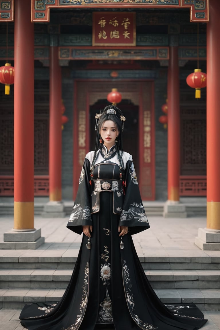 1 girl, Whole_body, (masterful), (black dreadlocks), (black chinese princess outfit),best quality, highest quality, extremely detailed CG unity 8k wallpaper, detailed and intricate, 
palace,Glass Elements, looking_at_viewer,chinese girls,