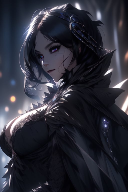 Alone,masterpiece,best quality,ultra detailed,high resolution,extremely detailed CG,ultra high res,official art,8K,cinematic lighting,A 35 years girl,  (((dark veil::1.4),cold face,serious smile,dense fog,volumetric light,Gothic art,taned skin,1 girl,white eyes,Aesthetic background,dynamic pose,hair movement,looking away,scary setting,More Detail,sexy,big boobs ,foxgirl