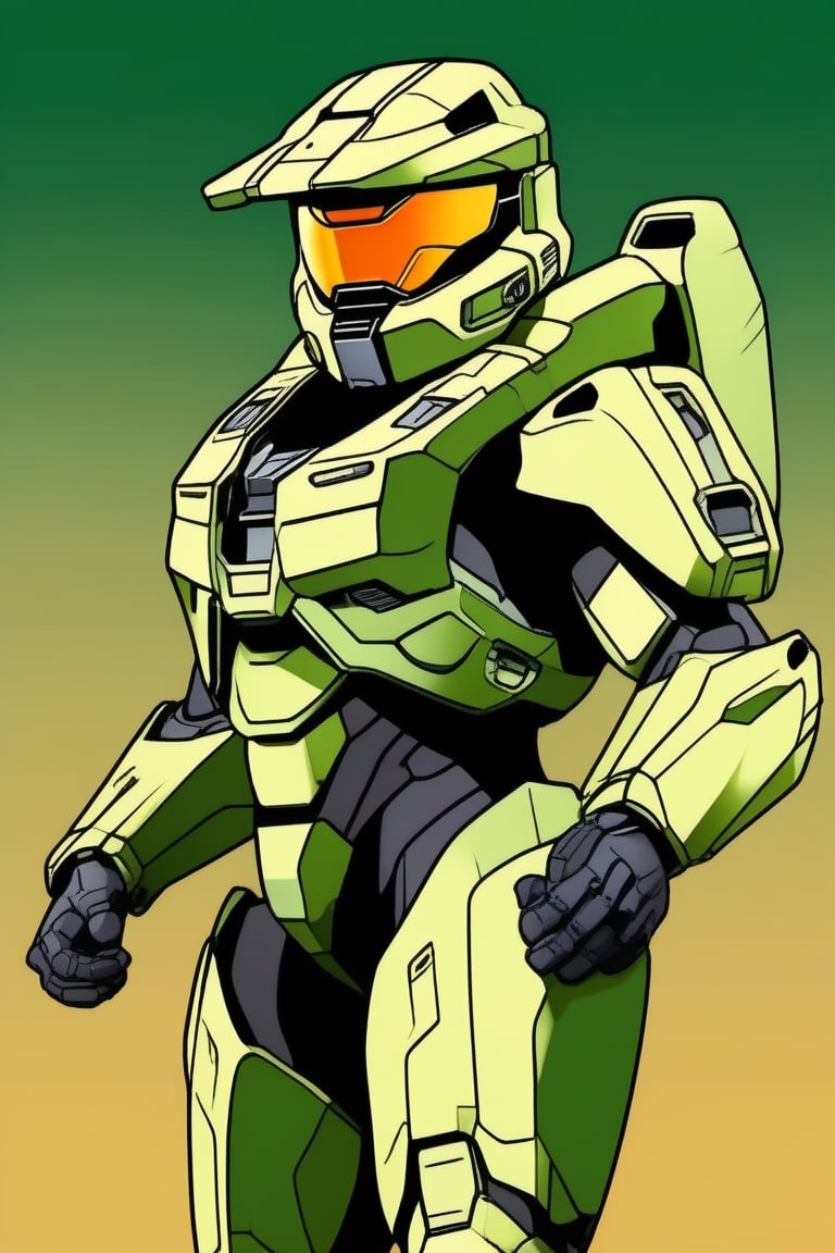 midshot, (cel-shading style:1.3), centered image, ultra detailed illustration of Master chief from Halo, posing, (tetradic colors), inkpunk, (ink lines:1.1), strong outlines, art by MSchiffer, bold traces, unframed, high contrast, (cel-shaded:1.1), vector, 32k resolution, best quality, flat colors, flat lights