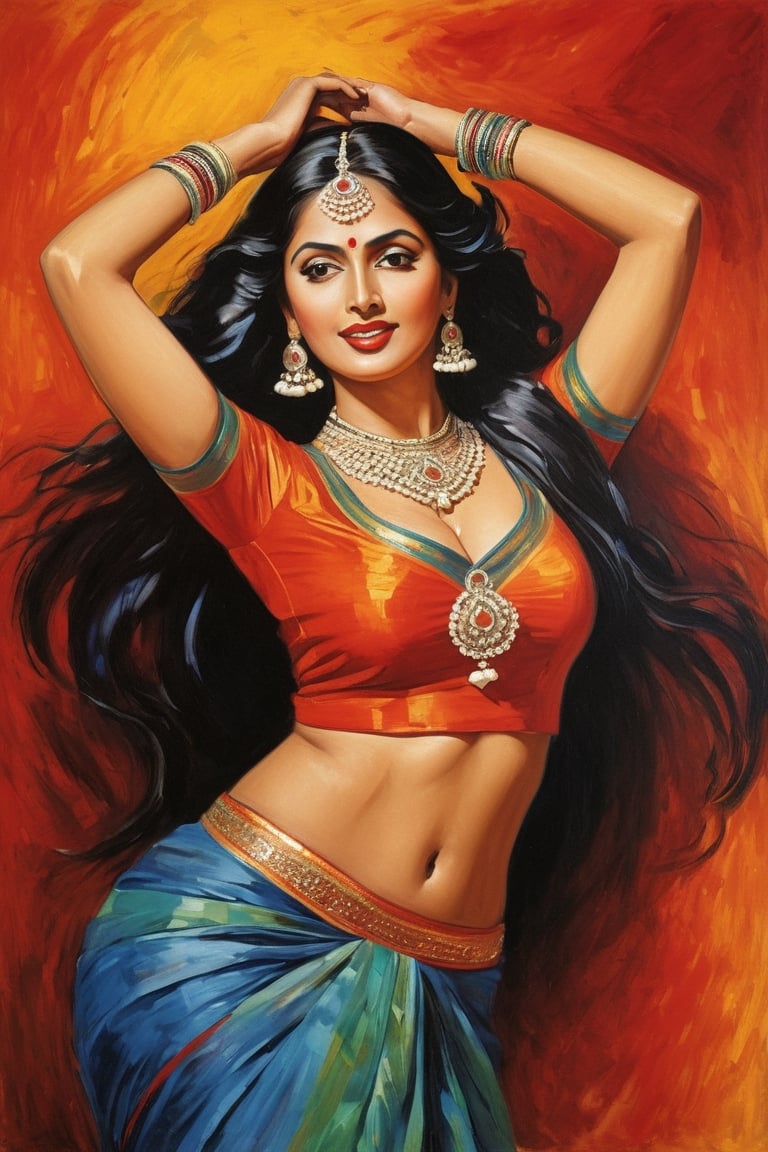  sketch of a happy sexy  mallu woman of age 36 , ,wearing aA hypnotic dancer, gracefully swaying to the rhythm of jingling anklets and bangles, her lithe form clad in vibrant, embroidered fabrics that accentuate her curves, raven tresses adorned with beadwork and bells, crimson lips parted in a tantalizing expression as she mesmerizes her audience - the perfect facade for an enigmatic seductress, sexy sneusal image

 brush strokes, cross hatches, smudges, painting artwork, painting, illustration, artwork, half done sketch, ,oil paint, 8k resolution, masterpiece,image must have a mysterious look and incredible masterpiece quality - It must be in high resolution (8k) with super details and a lot of attention to small details - The image must present macro details and include volumetric light - The image must be absolutely perfect, with super detailed texture and realistic reflections on surfaces - Cinematic effects must be applied to the image for added effect - The proportions of the object must match the aspect ratio of the screen, while the object must be located in the center - The image must occupy the entire screen and be in UHD (ultra high resolution format definition). Olga Ester style
,style of Edvard Munch,Edvard Munch style