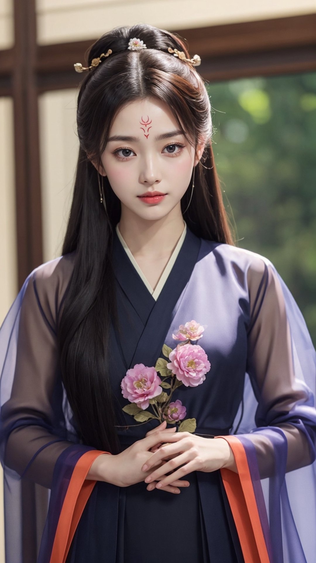 tienhiep, hanfu,
(Hands:1.1), better_hands, realhands
1boy, solo, long hair, black hair, hair ornament, long sleeves, upper body, flower, see-through, blurry background, facial mark, chinese clothes, forehead mark, realistic, hanfu, tienhiep,mature