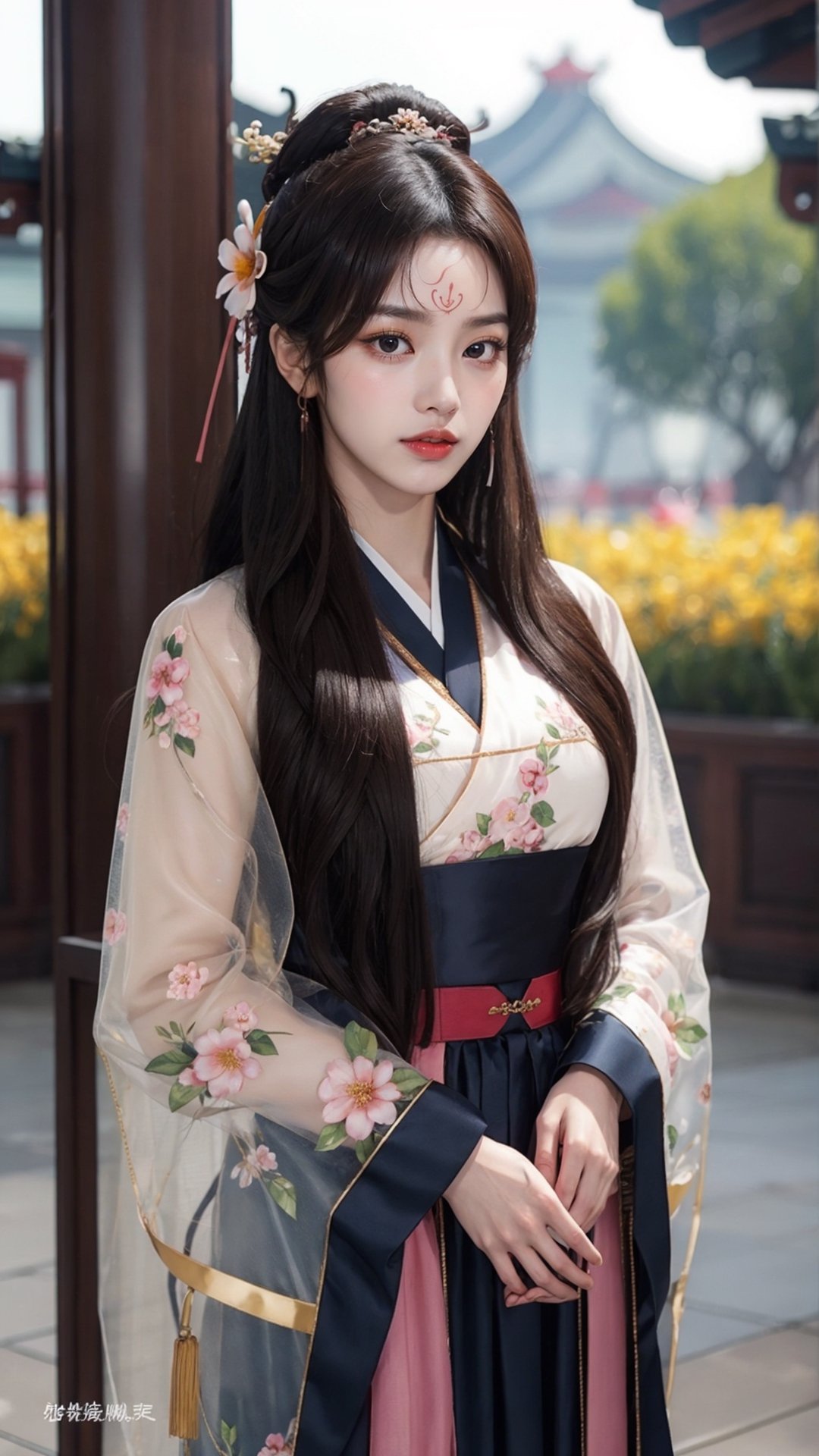 tienhiep, hanfu,
(Hands:1.1), better_hands, realhands
1girl, solo, long hair, black hair, hair ornament, long sleeves, upper body, flower, see-through, blurry background, facial mark, chinese clothes, forehead mark, realistic, hanfu, tienhiep,jwy1,Young beauty spirit ,Miss Grand International,jisoo,SGBB,lisa