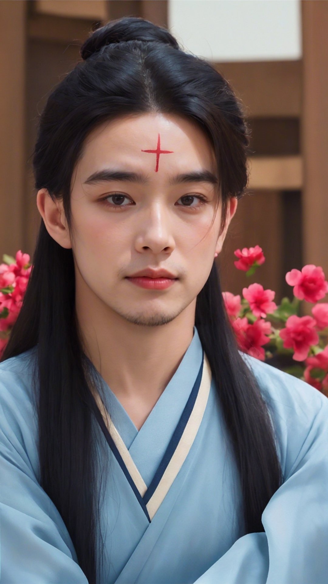 tienhiep, hanfu,
(Hands:1.1), better_hands, realhands
1boy, solo, long hair, black hair, hair ornament, long sleeves, upper body, flower, see-through, blurry background, facial mark, chinese clothes, forehead mark, realistic, hanfu, tienhiep,mature,man