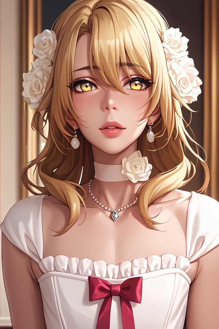 score_9,score_8_up,score_7_up,score_6_up,Izum1S3n4, white wedding dress,blonde hair, yellow eyes,f3mb0y,femboy,trap, 