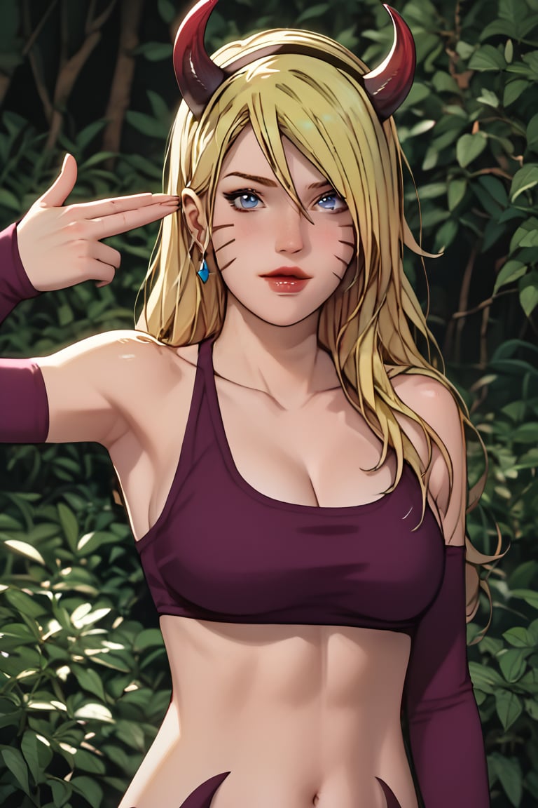 score_9,score_8_up,score_7_up,score_6_up, n4ruk0_d3v1l,blonde hair,blue eyes,twintaill hair,horn,finger gun to head