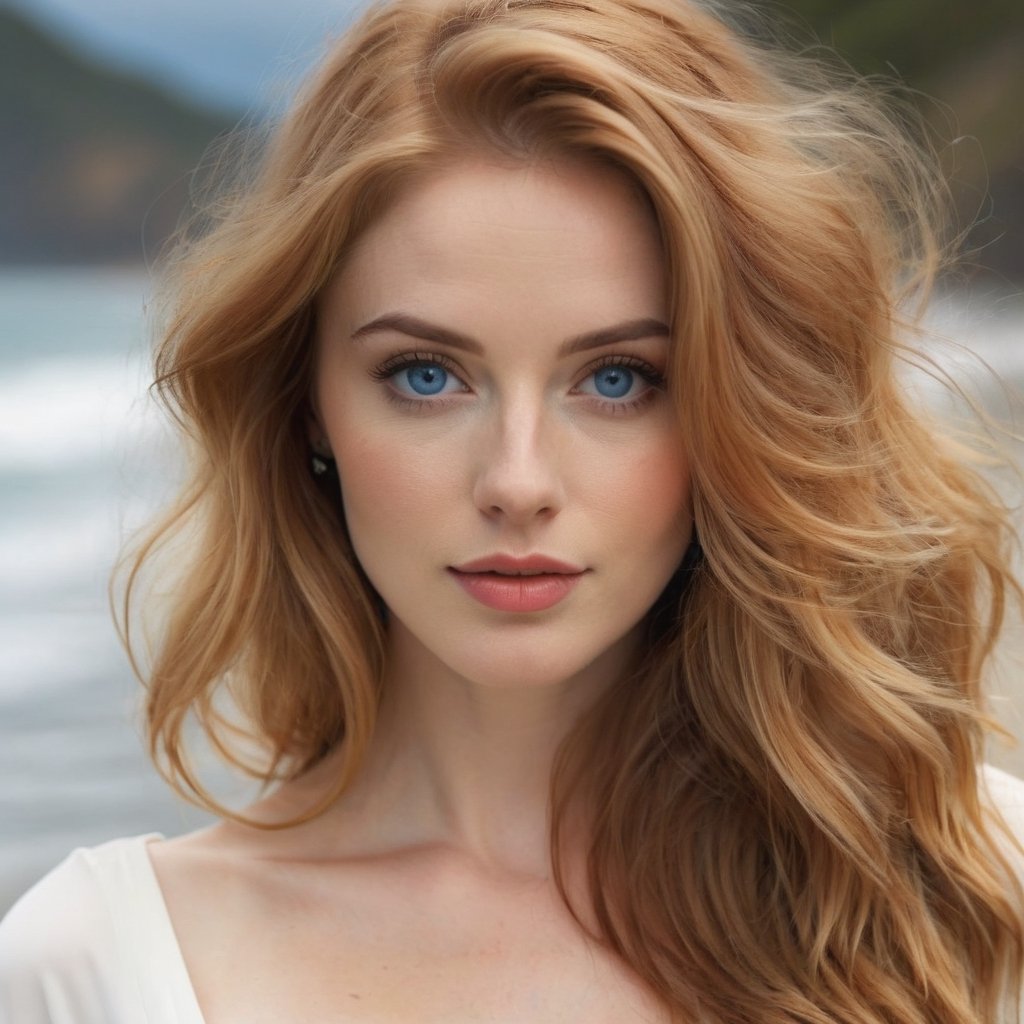 ((ultraquality, 8k, detailed face, detailce eyes)), woman, 30 year old, (pale skin, smooth skin)), ((storm blue eyes,  big eyes1.2)), ((strawberry blonde hair)), ((roundface-shape, round jawline, round, jaw, full cheeks, wide nose, wide nose bridge, round lips, full lips, plump lips), ,Extremely Realistic, 