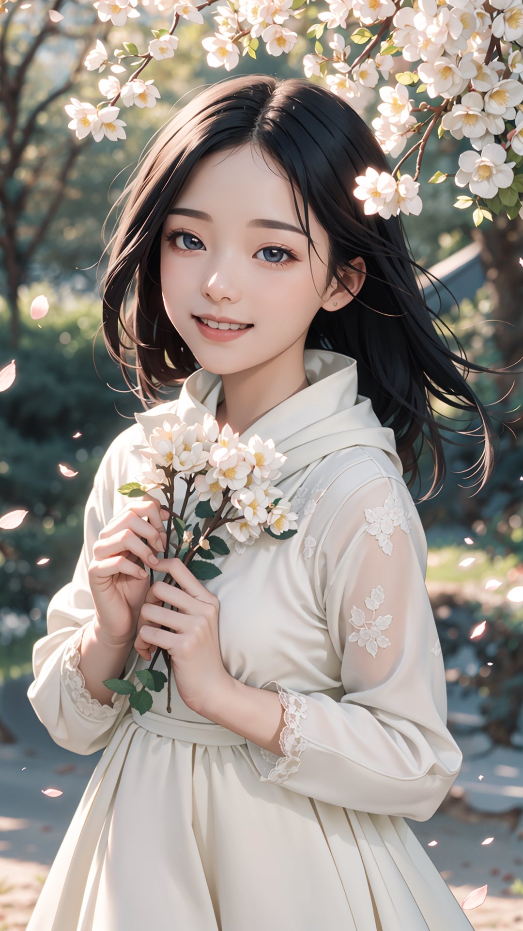 (best quality, masterpiece:1.2),ultra detailed,(photo realistic:1.4), Autumn style, solo, lovely and cute little girl, big eyes so chaiming, smile and happy, lace long sleeves dress and pink coat, and wearing yellow scarf, She walking on the beautiful village bank near the river, the flowers petals falling, lighting soft and romantic , flowers blooming, flowers petals falling, so romantic, beautiful village, flowers blooming fantastic amazing tale on the village bank, and blurry_light_background, perfect beautiful portrait photography realistic high quality , flowers blooming, fantastic and dreamy and beautiful images 