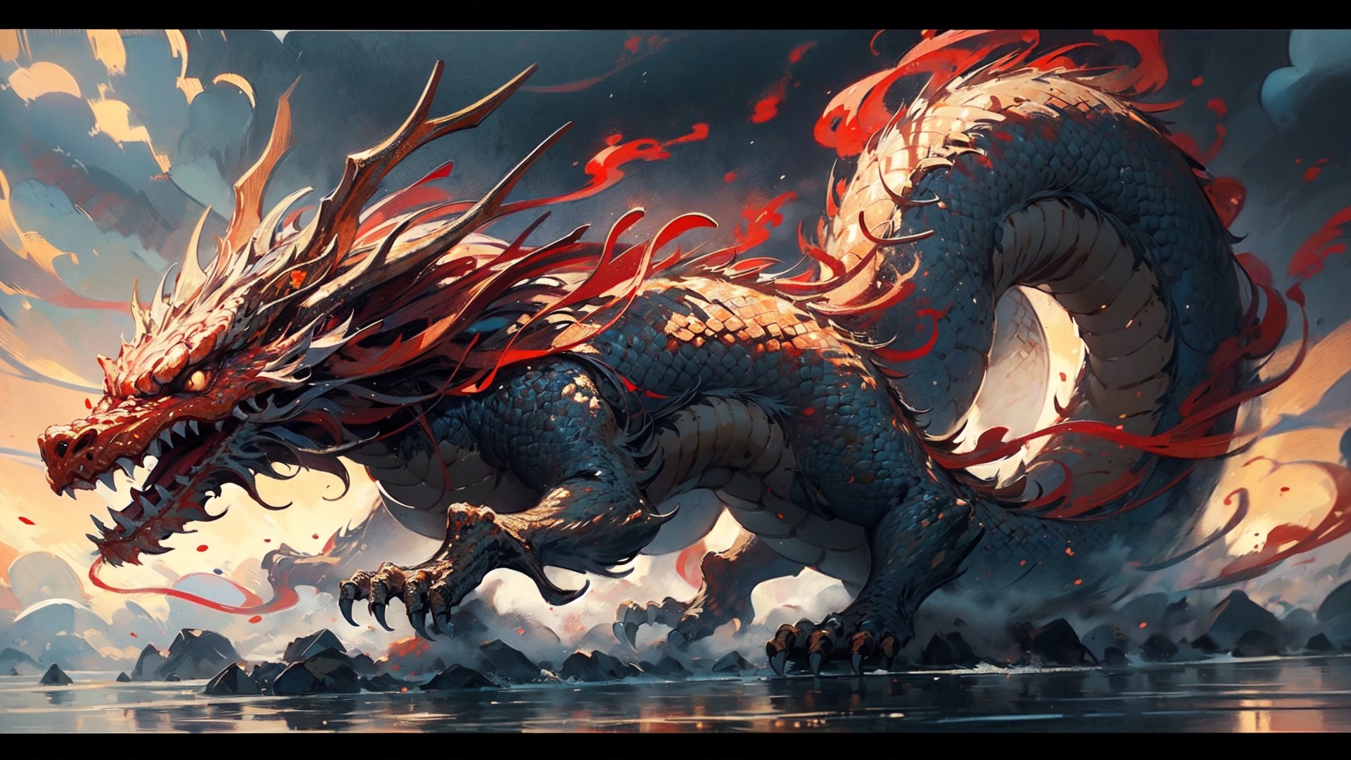 (8k, RAW photo, best quality, masterpiece), (realistic, photo-realistic)(best quality, masterpiece, intricate details:1.1),photorealistic,

Fire dragon,

body, full-body_portrait,full-length_portrait,
,looking_at_viewer, walking,beach,
