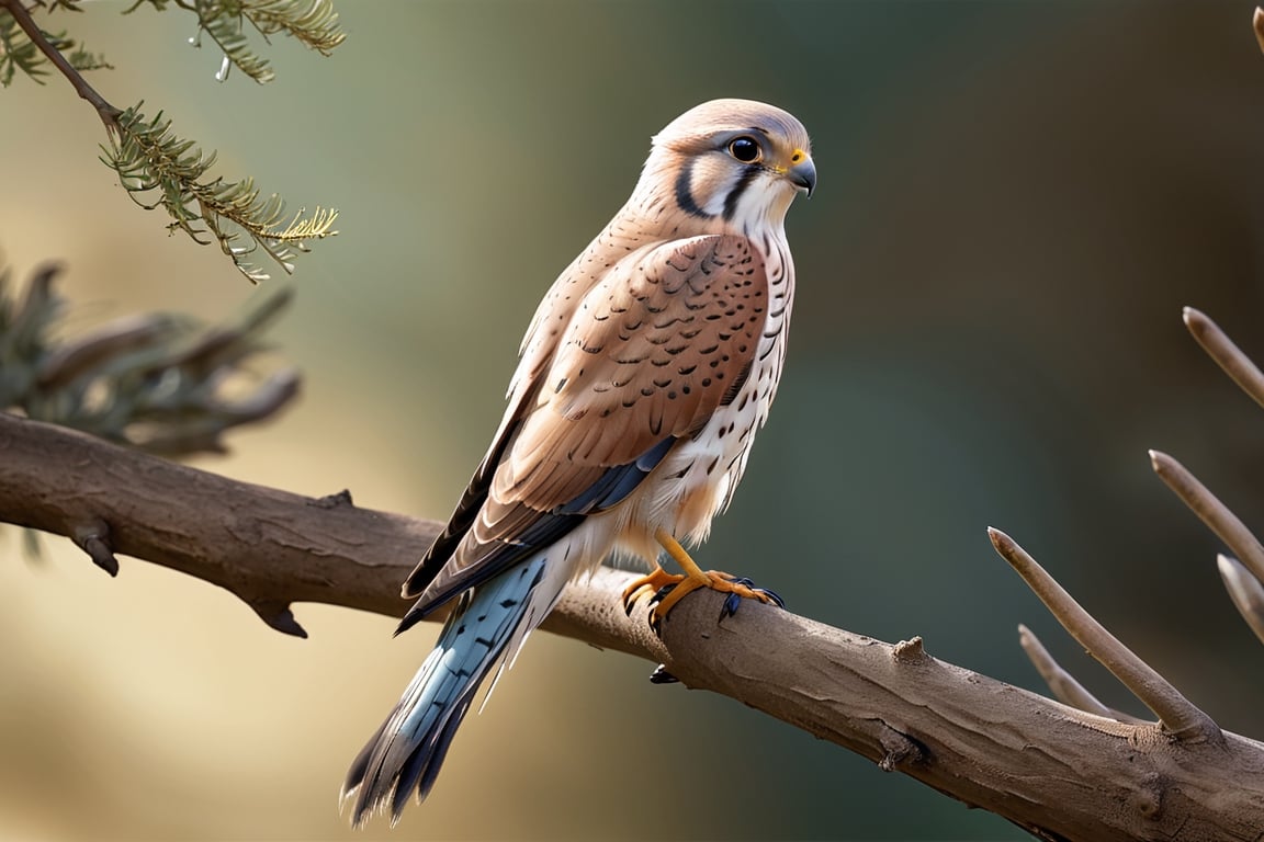 Kestrel bird sitting on top of a tree branch, closed beak, very long tail, unsplashed photography, hyper realistic, staggering in its beauty, la nouvelle vague, sitting at a pond, , long flowing fins, highly capsuled, this set colours, Steve, 8k, sharp focused