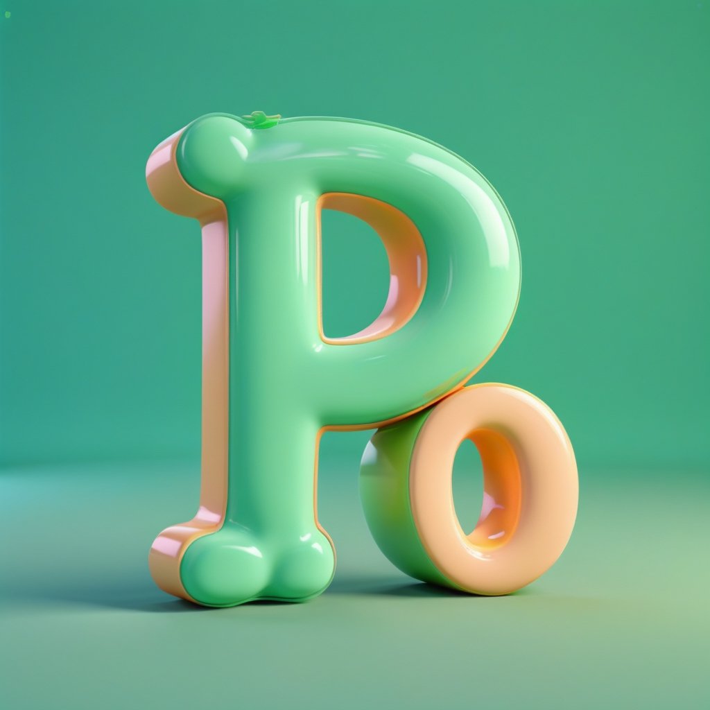 Normal English Word " P ", 
for kids cheerful, 3d, C4D, mixer, Octane rendering, (full Croma green background), Masterpieces in pastel colors, Hard material, Best Quality, super detaill, High Quality, 4k, 3D