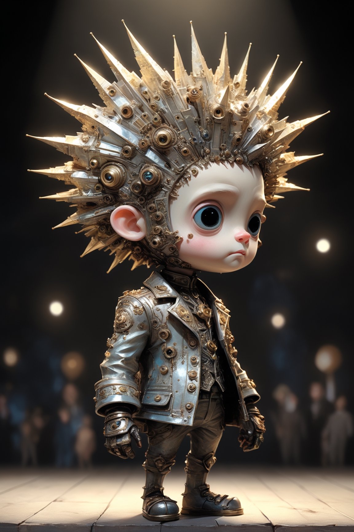 Character portrait of  Max Born, standing on stage, side profile, caricature, chibi, kawaii,3d rendering, octane rendering, volumetric light, victorian fashion, metallic, highly-detailed symmetric face, detailed eyes, ultra sharp, highest quality, art by Anja Millen and George Cruikshank and Bordalo II, smooth, sharp focus, trending on artforum, behance hd, kids story book style, muted colors, watercolor style