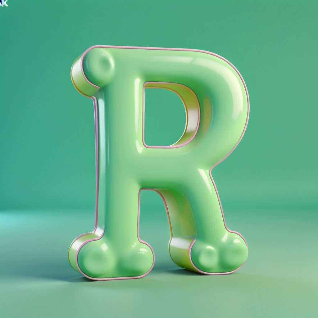 Normal English Word "L", 
for kids cheerful, 3d, C4D, mixer, Octane rendering, (full Croma green background), Masterpieces in pastel colors, Hard material, Best Quality, super detaill, High Quality, 4k, 3D