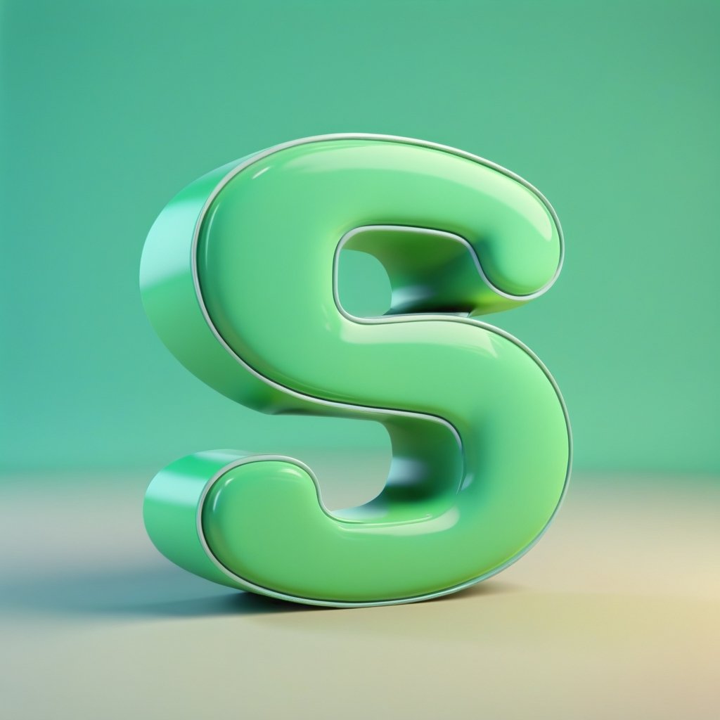 Normal English Word " S ", 
for kids cheerful, 3d, C4D, mixer, Octane rendering, (full Croma green background), Masterpieces in pastel colors, Hard material, Best Quality, super detaill, High Quality, 4k, 3D