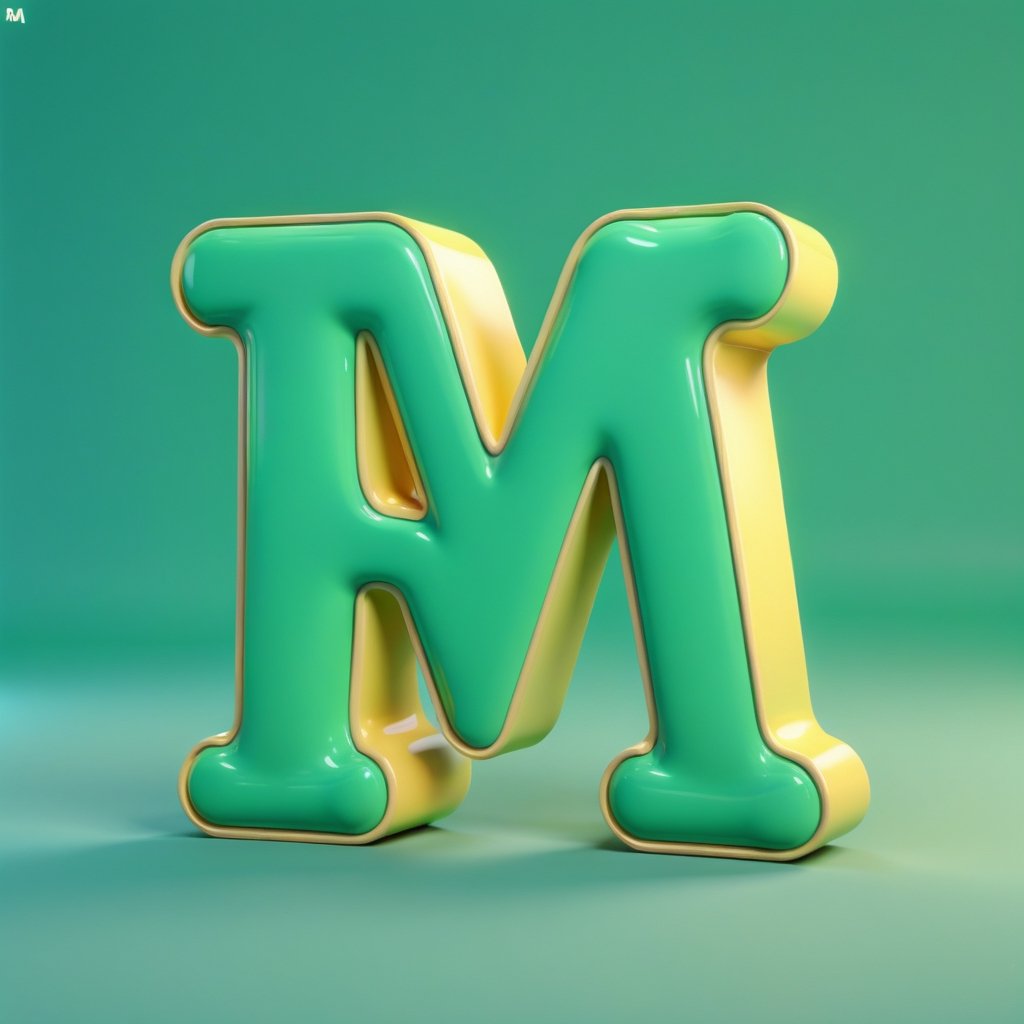 Normal English Word " M ", 
for kids cheerful, 3d, C4D, mixer, Octane rendering, (full Croma green background), Masterpieces in pastel colors, Hard material, Best Quality, super detaill, High Quality, 4k, 3D