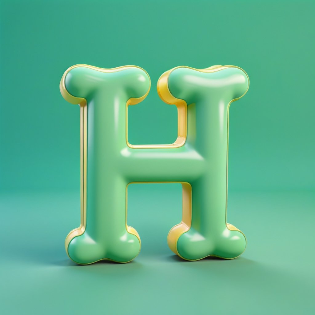 Normal English Word " T ", 
for kids cheerful, 3d, C4D, mixer, Octane rendering, (full Croma green background), Masterpieces in pastel colors, Hard material, Best Quality, super detaill, High Quality, 4k, 3D