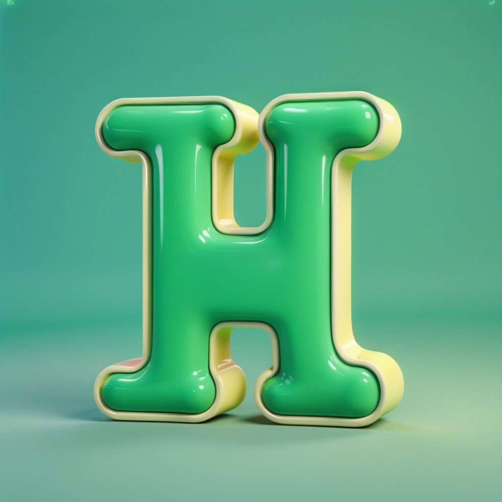 Normal English Word " L ", 
for kids cheerful, 3d, C4D, mixer, Octane rendering, (full Croma green background), Masterpieces in pastel colors, Hard material, Best Quality, super detaill, High Quality, 4k, 3D