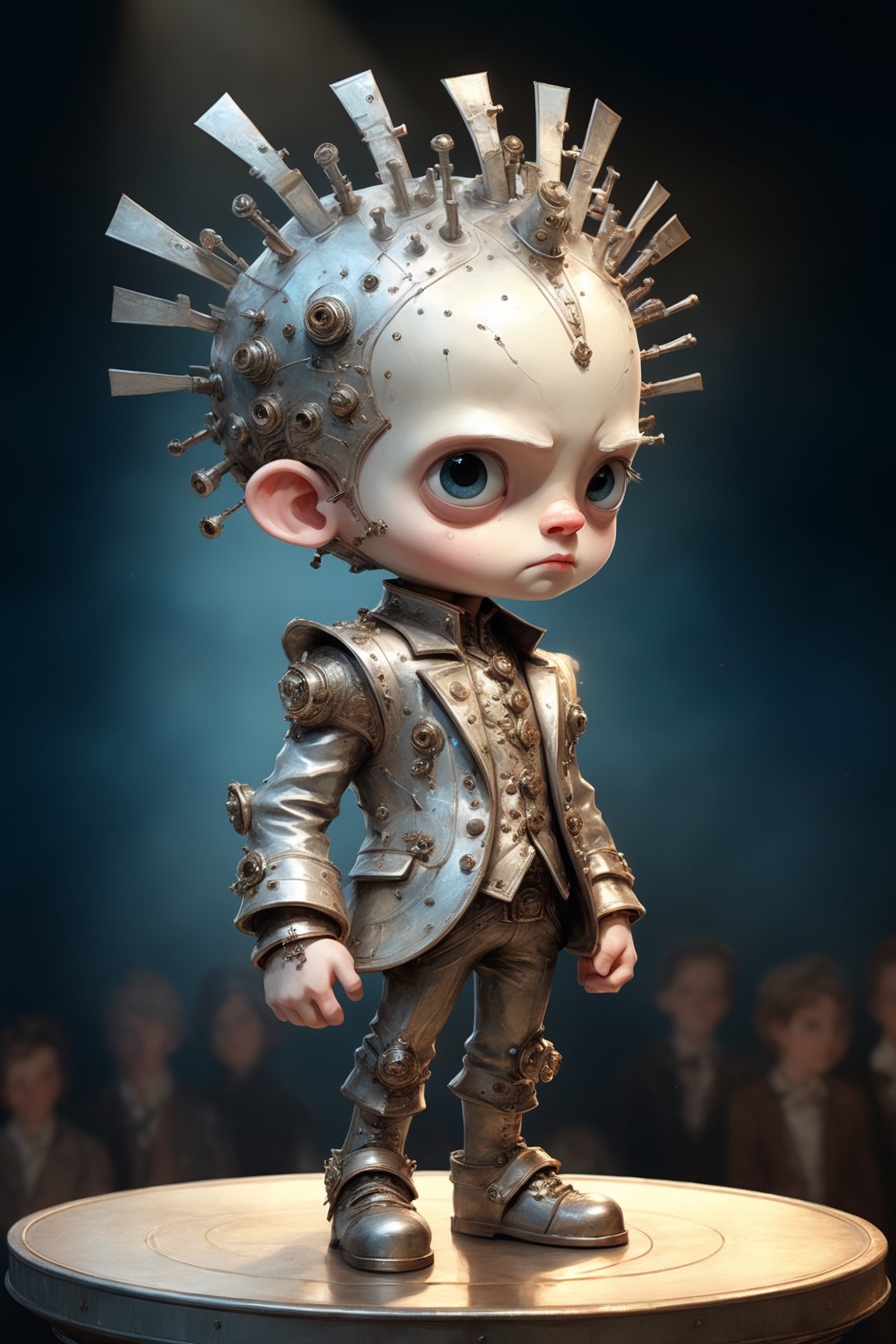 Character portrait of  Max Born, standing on stage, side profile, caricature, chibi, kawaii,3d rendering, octane rendering, volumetric light, victorian fashion, metallic, highly-detailed symmetric face, detailed eyes, ultra sharp, highest quality, art by Anja Millen and George Cruikshank and Bordalo II, smooth, sharp focus, trending on artforum, behance hd, kids story book style, muted colors, watercolor style