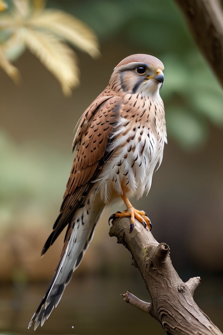 Kestrel bird sitting on top of a tree branch, closed beak, very long tail, unsplashed photography, hyper realistic, staggering in its beauty, la nouvelle vague, sitting at a pond, , long flowing fins, highly capsuled, this set colours, Steve, 8k, sharp focused