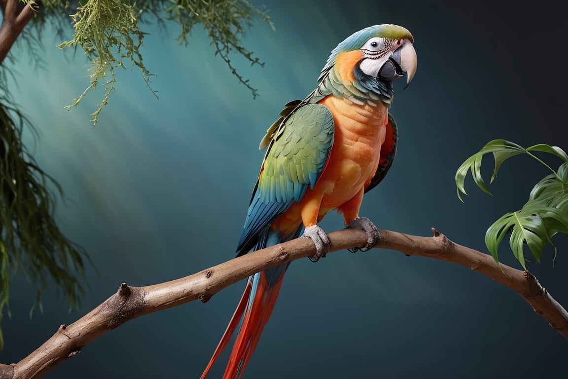 a parrot (Male) bird sitting on top of a tree branch, closed beak, very long tail, unsplashed photography, hyper realistic, staggering in its beauty, la nouvelle vague, sitting at a pond, , long flowing fins, highly capsuled, this set colours, Steve, 8k, sharp focused