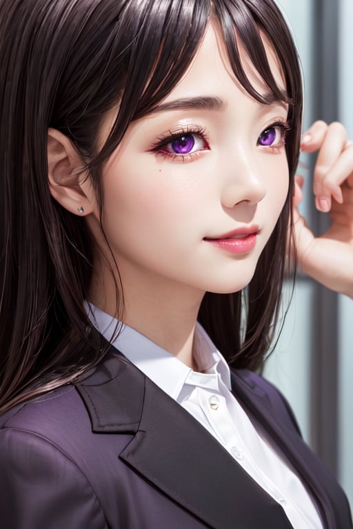 masterpiece, best quality, high definition, 
Kaori Houjou, solo, (purple eyes:1.1), (black hair:1.2), long hair, (business lady formal suit:1.2), (elegant, feminine, sophisticated), (cute girl), gorgeous face, gorgeous eyes, detailed face, detailed hands, smile, photorealistic, (asian face:1.2), ,Circle, (Magical Circle:1.2), sorceress