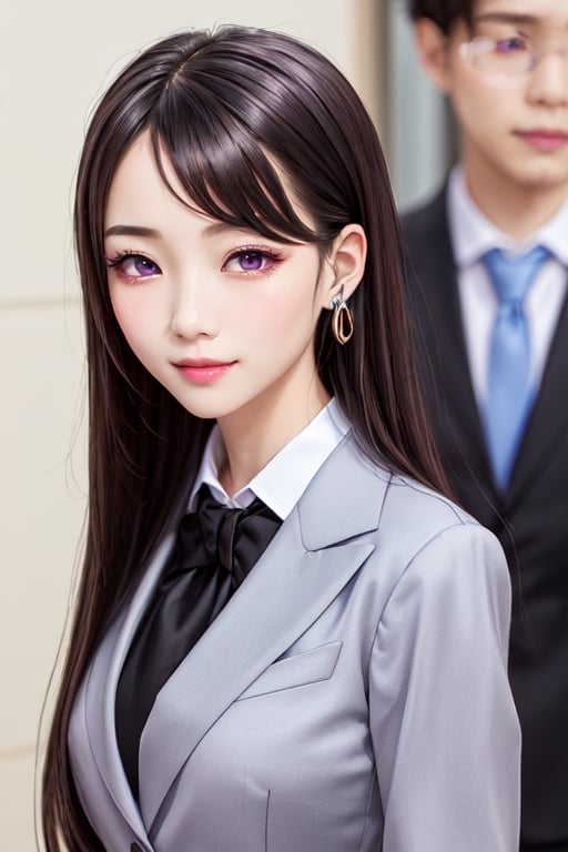 masterpiece, best quality, high definition, 
Kaori Houjou, solo, (purple eyes:1.1), (black hair:1.2), long hair, (business lady formal suit:1.2), (elegant, feminine, sophisticated), (cute girl), gorgeous face, gorgeous eyes, detailed face, detailed hands, smile, photorealistic, (asian face:1.2), ,Circle, (Magical Circle:1.2), sorceress