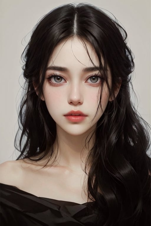 a 20 yo woman, dark eyes, dark hair, black hair, high contrast, (direct lighting, natural skin texture,  hyperrealism,  soft light,  sharp), chromatic_background, simple background, (((looking_at_viewer,  pov_eye_contact,  looking_at_camera,  headshot,  head_portrait,  headshot_portrait,  facing front))), big lips, plump lips, large lips, looking_at_viewer,  pov_eye_contact,  looking_at_camera,  headshot,  head_portrait,  headshot_portrait,  facing front, Detailedface, Detailedeyes, 