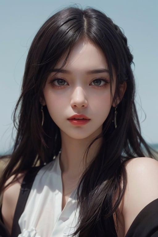 a 20 yo woman, dark hair, black hair, high contrast, (direct lighting, natural skin texture,  hyperrealism,  soft light,  sharp), chromatic_background, simple background, (((looking_at_viewer,  pov_eye_contact,  looking_at_camera,  headshot,  head_portrait,  headshot_portrait,  facing front))), big lips, looking_at_viewer,  pov_eye_contact,  looking_at_camera,  headshot,  head_portrait,  headshot_portrait,  facing front, Detailedface, Detailedeyes, 