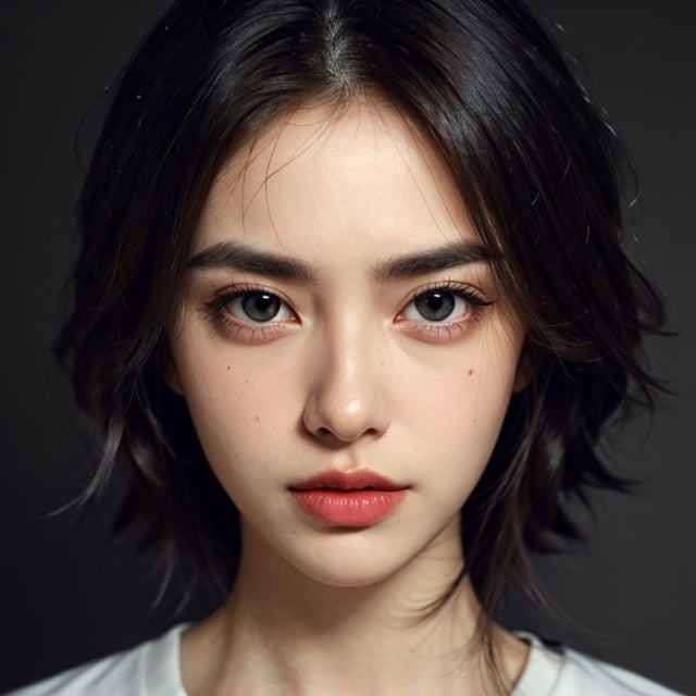 a 20 yo woman, direct lighting,  long hair,  soothing tones,  high contrast,  (natural skin texture,  hyperrealism,  soft light,  sharp), chromatic_background, simple background, (((looking_at_viewer,  pov_eye_contact,  looking_at_camera,  headshot,  head_portrait,  headshot_portrait,  facing front))), big lips, looking_at_viewer,  pov_eye_contact,  looking_at_camera,  headshot,  head_portrait,  headshot_portrait,  facing front, Detailedface, Detailedeyes,Detailedface